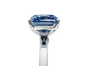 Solitaire Engagement Ring Setting for Fancy Blue Asscher Cut Center with Thin Rounded Plain Band and Prong Head in Sterling Silver