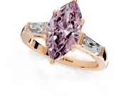 3 Stone Engagement Ring Setting for Fancy Pink Marquise Center with Tapered Baguettes, Plain Band and Prong Head in Rose Gold