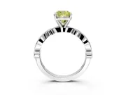 Solitaire Engagement Ring Setting for Fancy Yellow Cushion Cut Center with Milgrain Bezel Accents and Prong Head in White Gold