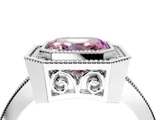 Halo Engagement Ring Setting for Fancy Pink Asscher Cut Center with Milgrain Halo, Pave Band and Prong Head in Sterling Silver