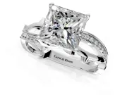 Solitaire Engagement Ring Setting for Princess Cut Center with Pave and Plain Crossover Band and Prong Head in Platinum
