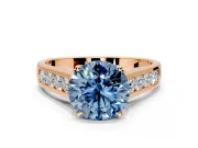 Solitaire Engagement Ring Setting for Fancy Blue Round Cut Center with Cathedral Channel Band and Prong Head in Rose Gold