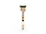 Solitaire Engagement Ring Setting for Fancy Green Emerald Cut Center with Crossover Accents and Prong Head in Rose Gold