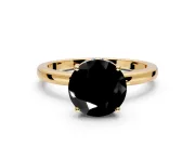 Solitaire Engagement Ring Setting for Fancy Black Round Cut Center with Fine Wire Band and Prong Head in Yellow Gold