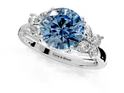 Floral Engagement Ring Setting for Fancy Blue Round Cut Center with Marquise Cluster Shoulders and Prong Head in Sterling Silver