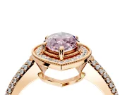 Milgrain Halo Engagement Ring Setting for Fancy Pink Marquise Center with Three-Sided Pave Band and Prong Head in Rose Gold