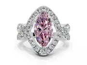 Halo Engagement Ring Setting for Fancy Pink Marquise Center with Pave Infinity Twist Band and Prong Head in White Gold