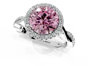 Halo Engagement Ring Setting for Fancy Pink Round Cut Center with Twist Band and Prong Head in Sterling Silver