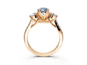 3 Stone Engagement Ring Setting for Fancy Blue Pear-Shaped Center with Crossover Basket, Pave Band and Prong Head in Rose Gold