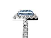 Pave Halo Engagement Ring Setting for Fancy Blue Princess Cut Center with Single Row Pave Band and Prong Head in White Gold