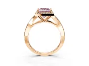 Halo Engagement Ring Setting for Fancy Pink Princess Cut Center with Pave Split Shank and Prong Head in Rose Gold