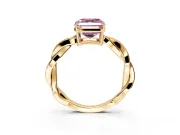 Solitaire Engagement Ring Setting for Fancy Pink Asscher Cut Center with Twisted Pave Band and Prong Head in Yellow Gold