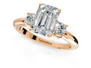 3 Stone Engagement Ring Setting for Emerald Cut Center with Wide Plain Band and Prong Head in Rose Gold