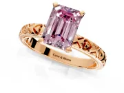 Solitaire Engagement Ring Setting for Fancy Pink Emerald Cut Center with XO Engraved Band and Prong Head in Rose Gold