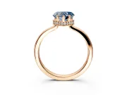 Hidden Halo Engagement Ring Setting for Fancy Blue Heart-Shaped Center with Wide Flat Plain Band and Prong Head in Rose Gold
