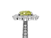 Milgrain Halo Engagement Ring Setting for Fancy Yellow Cushion Cut Center with Bezel Point Accents and Prong Head in Sterling Silver