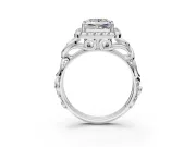 Halo Engagement Ring Setting for Princess Cut Center with Open Scroll Shoulders and Prong Head in Sterling Silver