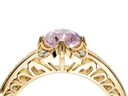 Floral Engagement Ring Setting for Fancy Pink Pear-Shaped Center with Four Accent Clusters and Prong Head in Yellow Gold