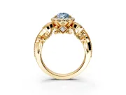 Milgrain Halo Engagement Ring Setting for Fancy Blue Pear-Shaped Center with Shoulder Bezels and Prong Head in Yellow Gold
