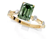 Solitaire Engagement Ring Setting for Fancy Green Emerald Cut Center with Bezel Station Band and Prong Head in Yellow Gold