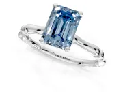 Solitaire Engagement Ring Setting for Fancy Blue Emerald Cut Center with Bamboo Band and Prong Head in Platinum
