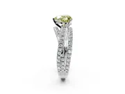 Solitaire Engagement Ring Setting for Fancy Yellow Heart-Shaped Center with Woven 3-Strand Pave Band and Prong Head in Sterling Silver