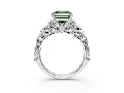Solitaire Engagement Ring Setting for Fancy Green Asscher Cut Center with Filigree Band and Prong Head in White Gold