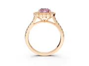 Milgrain Floral Halo Engagement Ring Setting for Fancy Pink Cushion Cut Center with Pave Band and Prong Head in Rose Gold