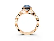 Halo Engagement Ring Setting for Fancy Blue Radiant Cut Center with Pave and Plain Twist Band and Prong Head in Rose Gold
