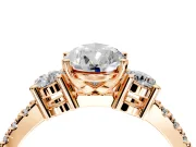 3 Stone Engagement Ring Setting for Pear-Shaped Center with Round Cut Side Accents and Prong Head in Rose Gold