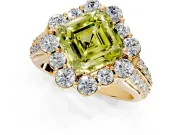 Large Accent Halo Engagement Ring Setting for Fancy Yellow Asscher Cut Center with Pave Split Shank and Prong Head in Yellow Gold