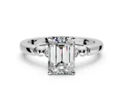 Solitaire Engagement Ring Setting for Emerald Cut Center with Beaded Shoulders and Prong Head in Platinum