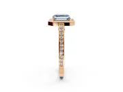 Halo Engagement Ring Setting for Fancy Blue Asscher Cut Center with Framed Halo, Pave Band and Prong Head in Rose Gold