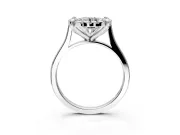 Single Halo Engagement Ring Setting for Round Cut Center with Corner Claws, Plain Band and Prong Head in Sterling Silver