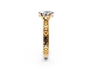 Solitaire Engagement Ring Setting for Oval Center with XO Engraved Band and Prong Head in Yellow Gold