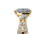 3 Stone Engagement Ring Setting for Emerald Cut Center with Pave Split Shank and Prong Head in Yellow Gold