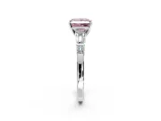 Bar-Set Engagement Ring Setting for Fancy Pink Princess Cut Center with Tapered Baguette Accents and Prong Head in White Gold