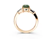 3 Stone Engagement Ring Setting for Fancy Green Radiant Cut Center with Baguette Accents and Prong Head in Rose Gold