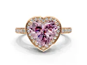 Halo Engagement Ring Setting for Fancy Pink Heart-Shaped Center with Metal-Rimmed Halo, Pave Band and Prong Head in Rose Gold