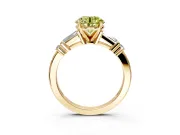 Bar-Set Engagement Ring Setting for Fancy Yellow Round Cut Center with Tapered Baguette Accents and Prong Head in Yellow Gold