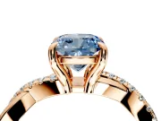 Solitaire Engagement Ring Setting for Fancy Blue Cushion Cut Center with Half-Pave Crossover Band and Prong Head in Rose Gold