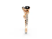 Leaf Motif Engagement Ring Setting for Fancy Black Heart-Shaped Center with Pave Band and Prong Head in Rose Gold