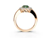 Halo Engagement Ring Setting for Fancy Green Cushion Cut Center with Milgrain Channel Band and Prong Head in Rose Gold