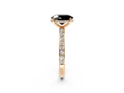 Hidden Halo Engagement Ring Setting for Fancy Black Oval Center with Pave Band and Prong Head in Rose Gold