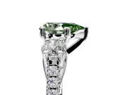 3 Stone Engagement Ring Setting for Fancy Green Pear-Shaped Center with Crossover Basket, Pave Band and Prong Head in Platinum
