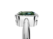 Halo Engagement Ring Setting for Fancy Green Emerald Cut Center with Tapered Plain Band and Prong Head in Sterling Silver