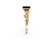 Leaf Motif Engagement Ring Setting for Fancy Black Emerald Cut Center with Pave Band and Prong Head in Yellow Gold