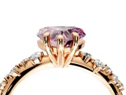 Solitaire Engagement Ring Setting for Fancy Pink Heart-Shaped Center with Trailing Leaf Accent Band and Prong Head in Rose Gold