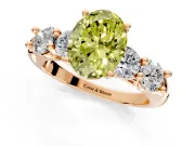 5 Stone Engagement Ring Setting for Fancy Yellow Oval Center with Graduated Accents and Prong Head in Rose Gold