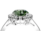 Starburst Halo Engagement Ring Setting for Fancy Green Round Cut Center with Flat Cathedral Band and Prong Head in White Gold
